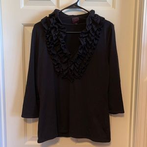 Black vneck ruffle